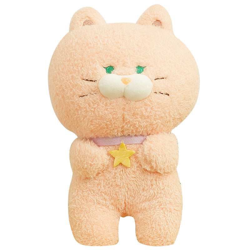 Cute Cat plush doll gray colorway — front view with soft coral fleece texture