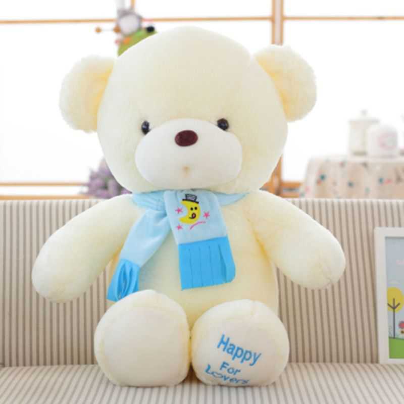 Cute Teddy Bear Couple plush doll — white bear with pink scarf, front view
