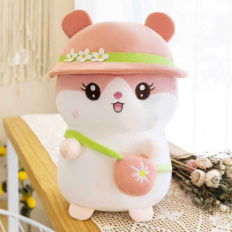 Cute Hamster plush doll side profile showing embroidered details and plush fur