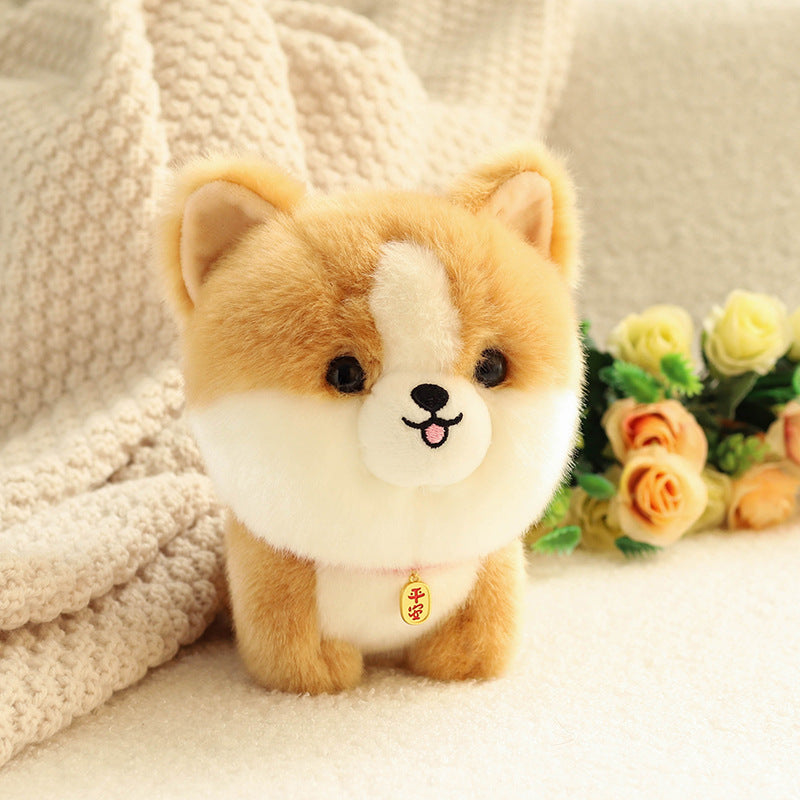 Fashion Puppy plush doll — Corgi breed, 20cm, tan and white plush, front view